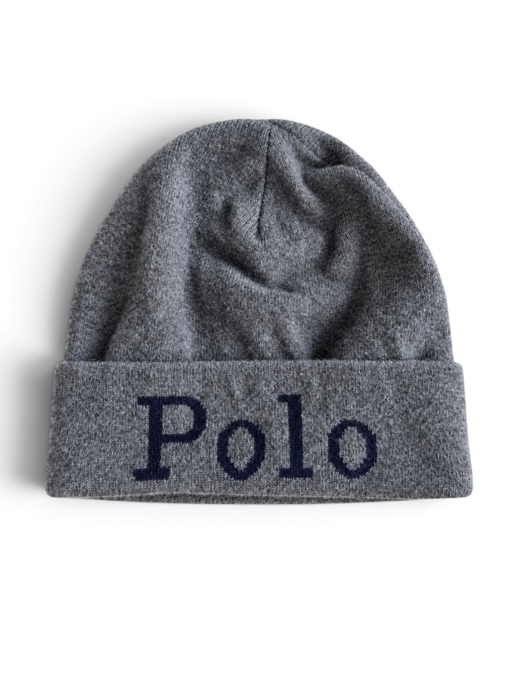 Polo Ralph Lauren Hat Wool Blend Logo Cuff Beanie Gray Navy One Size
